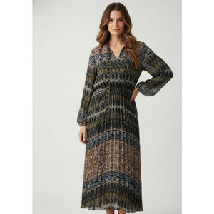 ZARA Black Brown Printed Long Sleeve Maxi Dress L